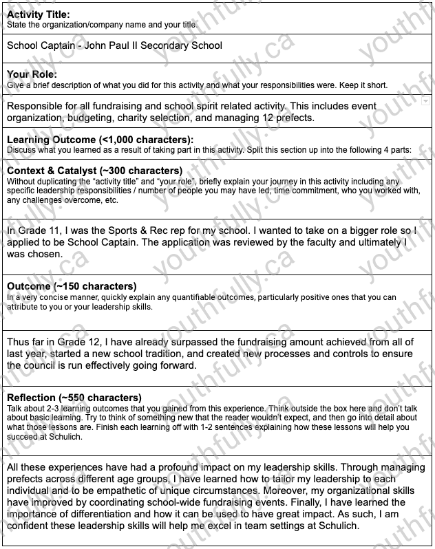 Schulich Supplementary Application