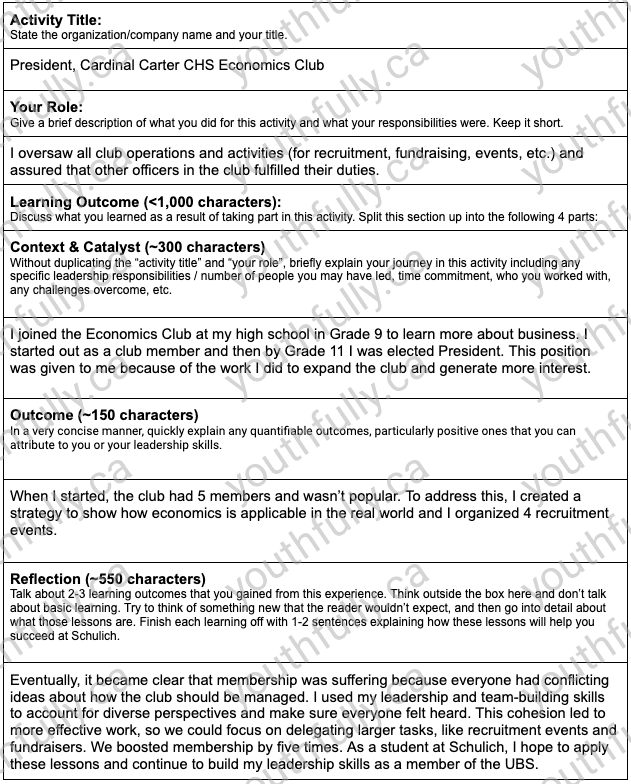 york schulich supplementary application