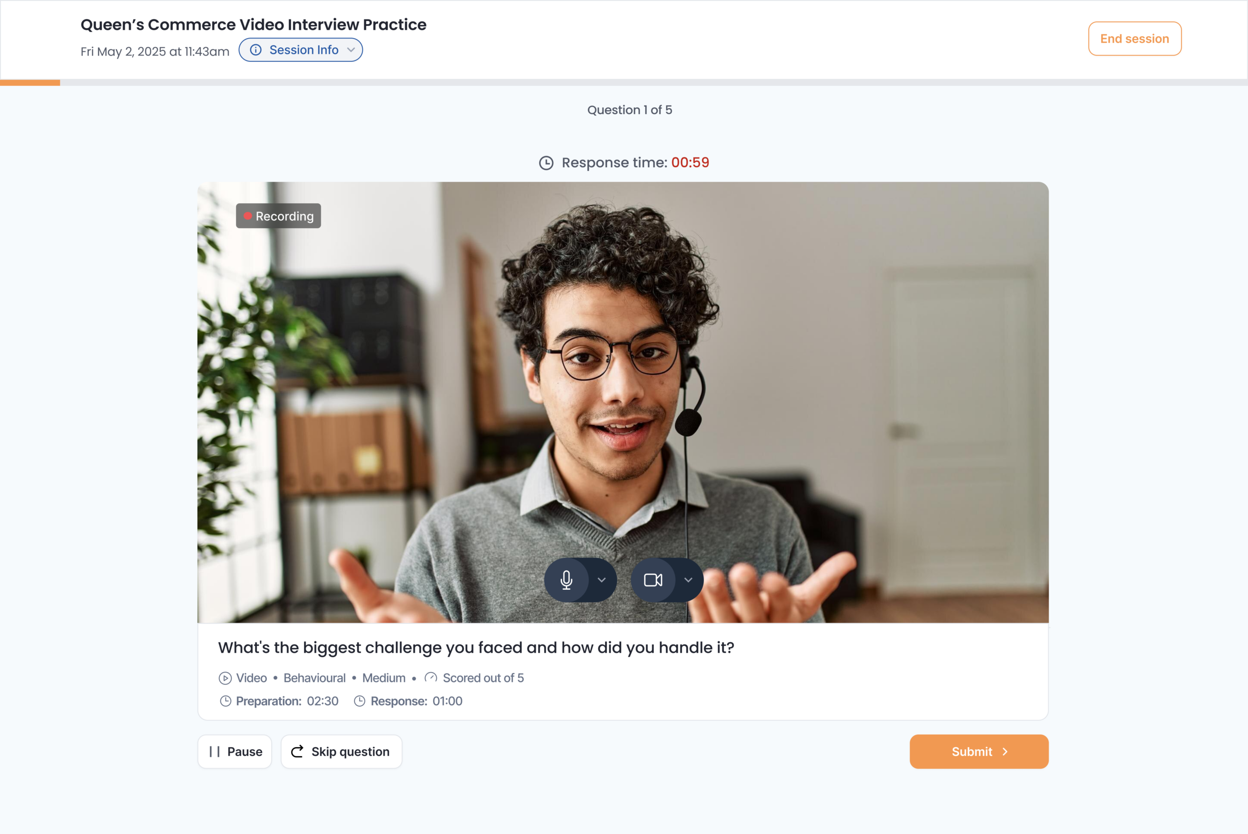 Youthfully interview simulator — video recording mode